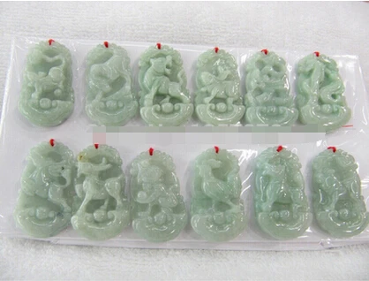 

Free shipping >>@>> Hot sell 12pcs 100% Natural A Grade Green Jade Pendant/12 Chinese Zodiac Pendants