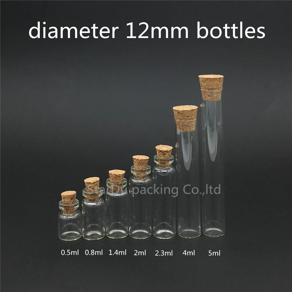 Free shipping 100pcs/lot diameter 12mm small 2ml Glass Bottle with Cork