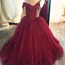 Выпускные платья Burgundy с открытыми плечами бальное платье тюлевый кружевной накладной орнамент Vestidos de gala