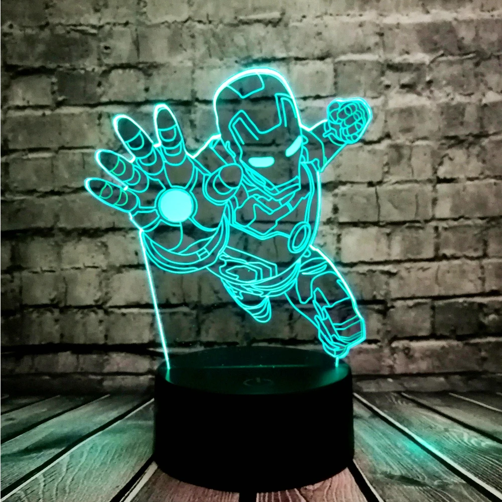  Novelty 3D Night Lighting Superhero Iron Man Action Figure Multicolor LED Lamp lampada Kid Toy Tabl - 32855332639