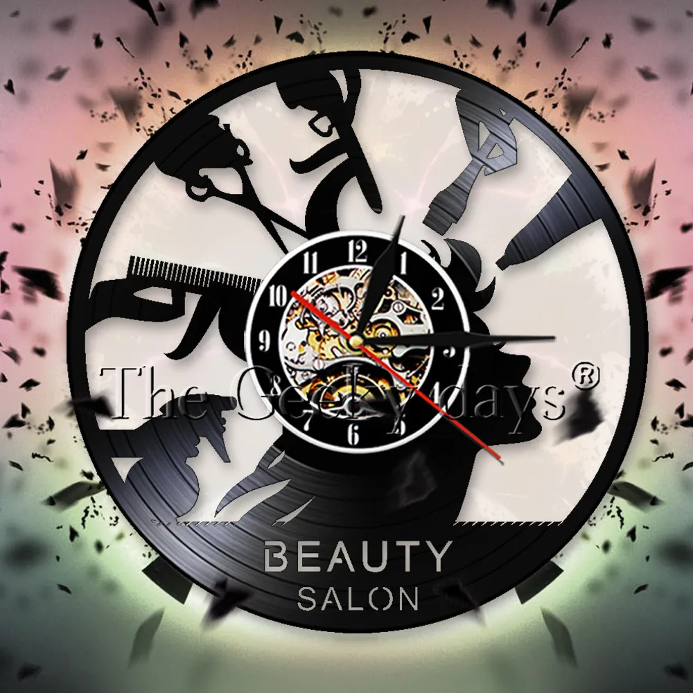 Beauty Salon Hairstyle Wall Clock Vinyl Record Wall Clock Hanging Time
