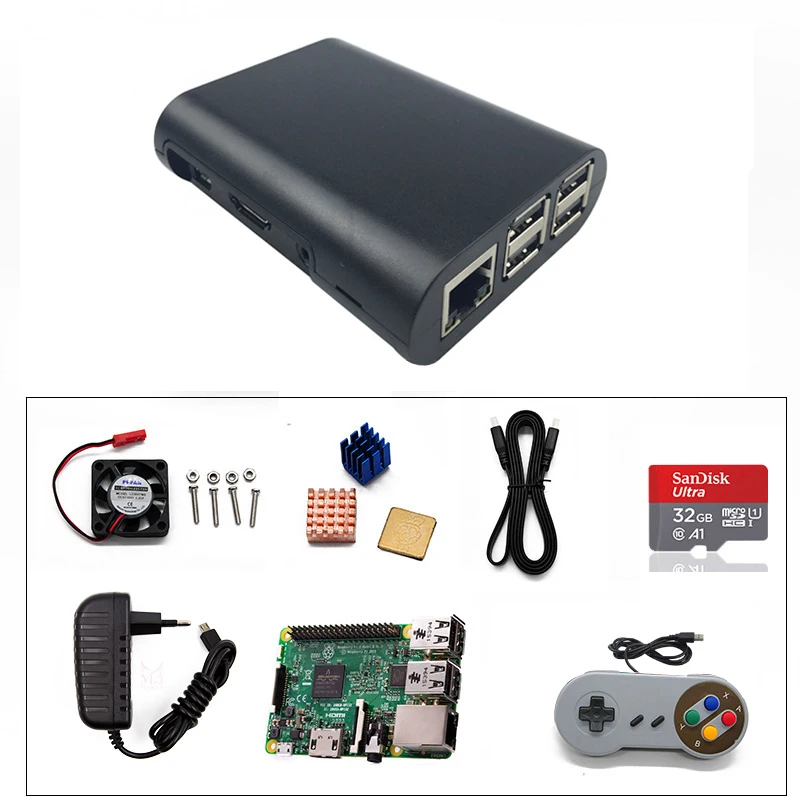 

50 Kits Raspberry Pi 3 Model B/ B+ Board 5V 3A Power+ 32G SD Card+ Gamepad+ Case +Fan+ Power+ Heat Sink+HDMI for Retropie