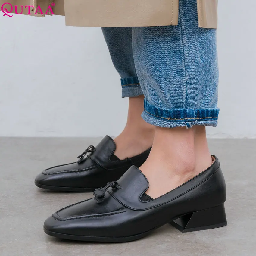 

QUTAA 2019 Women Pumps Fashion Women Shoes Platform Cow Leather +pu All Match Casual Elegant Women Shoes Ladies Pumps Size 34-43