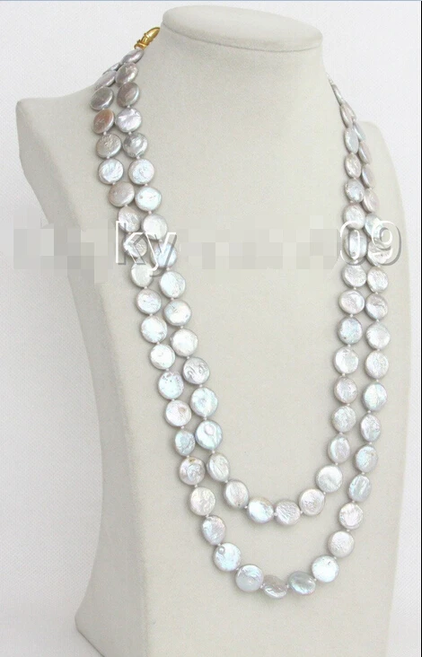 

Fast SHIPPING length 48" 12mm coin fastener gray pearls necklace E9074 (A0325)