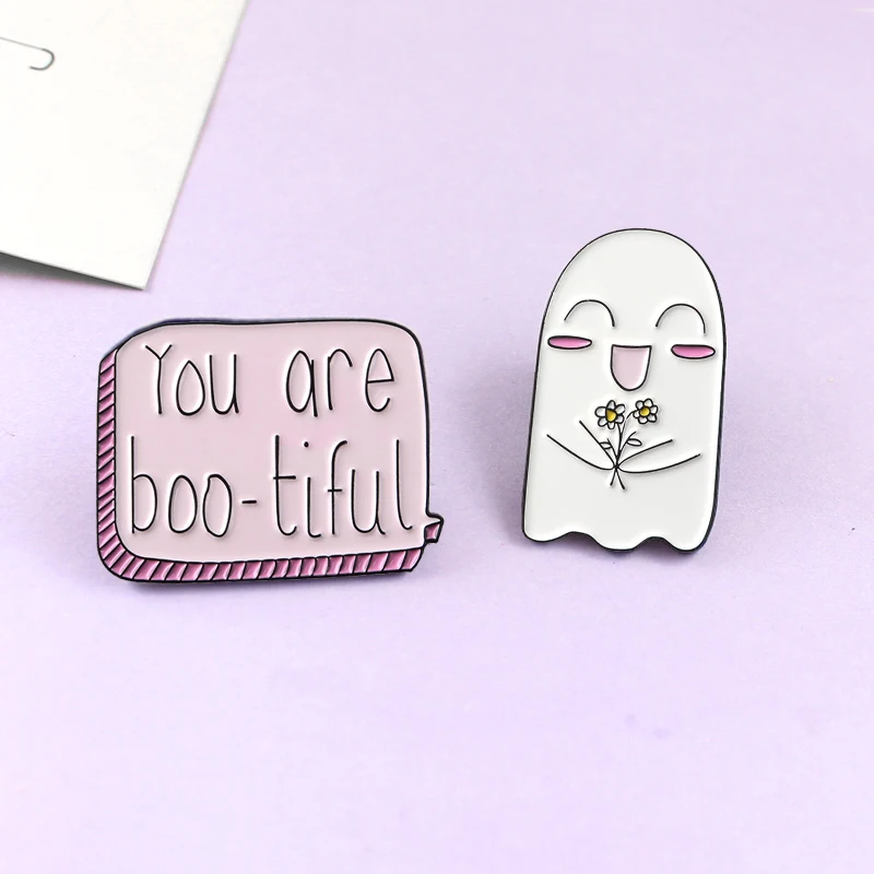 GDHY милая улыбка Ghost You A boo tiful Милая брошь в виде окна розовый баннер эмалированные