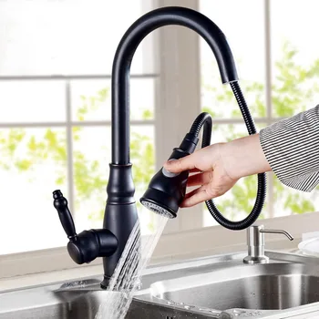 DHL Black Antique Faucet Brass Retro Kitchen Pull Out Sink Mixer Taps Hot and Cold Faucet KF866 ulgksd kitchen faucet black brass pull out sprayer vessel sink faucet deck mounted hot and cold vanity faucets mixer water taps