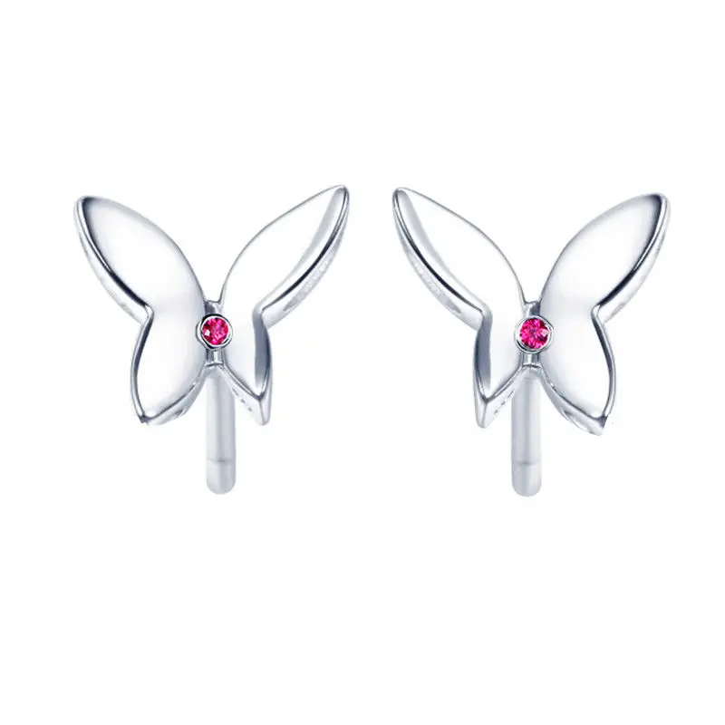 

Solid 14k White Gold Stud Earrings Natural Ruby Women Earrings Butterfly Romantic Cute Fine Jewelry Party Birthday Gift