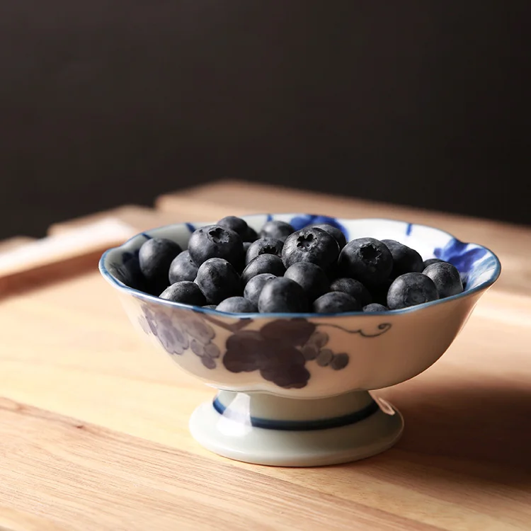 Made In Japan handpainted grape under glazed ceramic bowls high feet