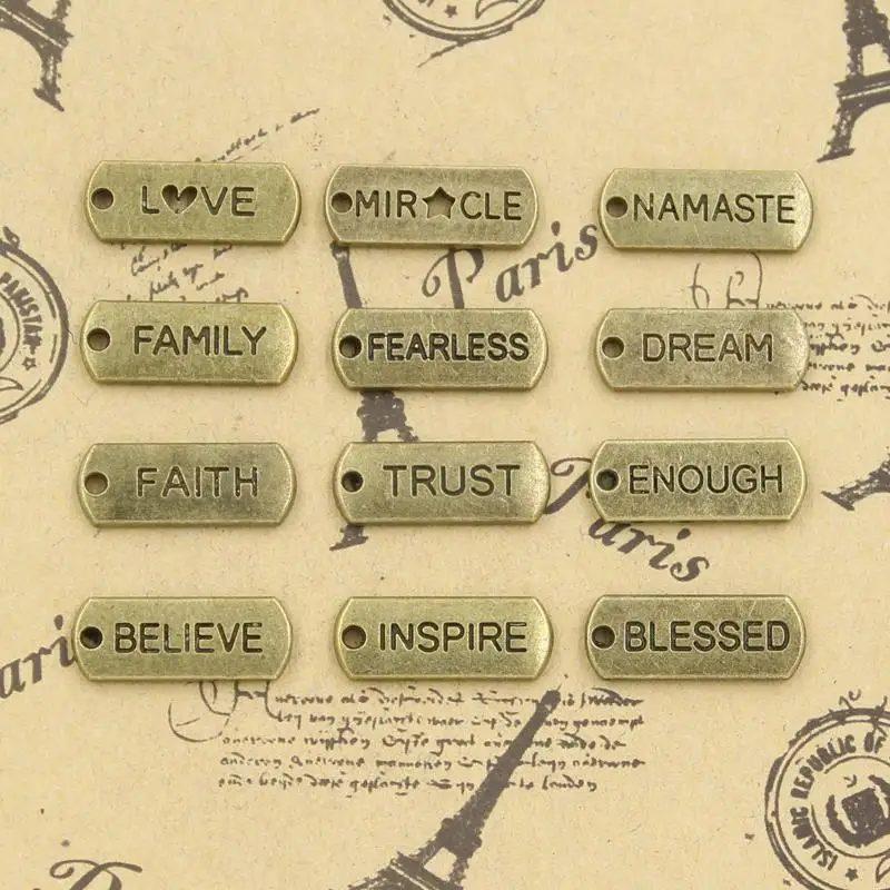 20 шт. подвески Love Believe Trust Dream Family Faith Imspire бесстрашные 21x8 мм DIY ювелирные изделия