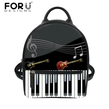

FORUDESIGNS Women Small Backpack 3D Music Piano Keyboard Print Luxury PU Leather String Shoulder Rucksack for Teen Girls Bagpack