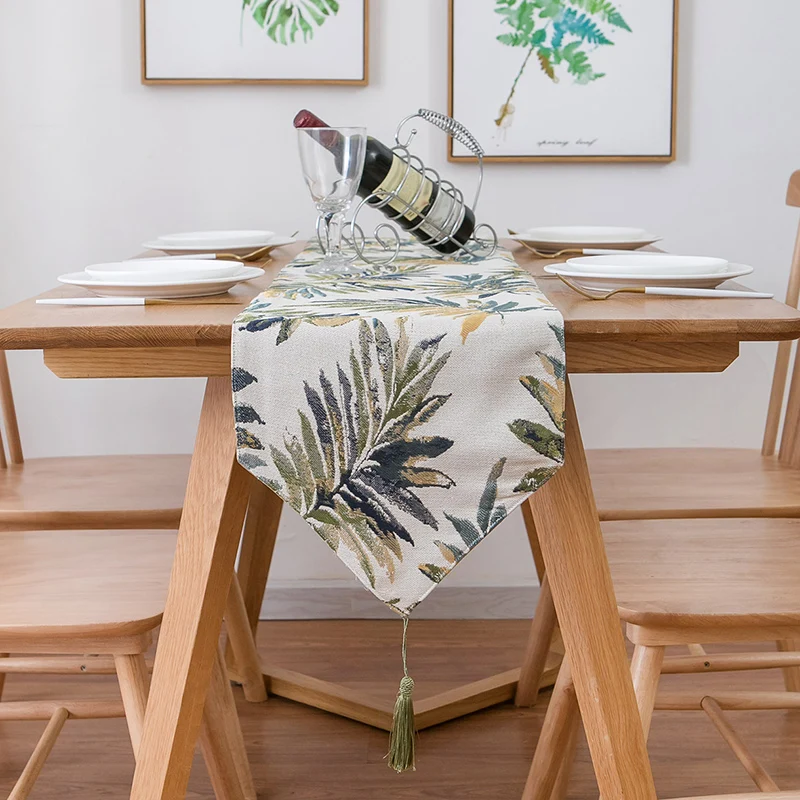 Modern Table Runner Colorful Leaves Jacquard Pastoral Table Runner With