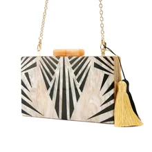 Ню Цвет черный полосатый акриловые застежка Для женщин сумка с кисточкой путешествия торговый деньги клип кошелек акриловая сцепления Сумки