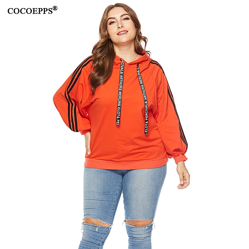 4xl 5xl Большие размеры толстовки Femme полосатый зимний свитер с капюшоном плюс размер Топ свободный с буквенным принтом Повседневный Большой размер пуловер