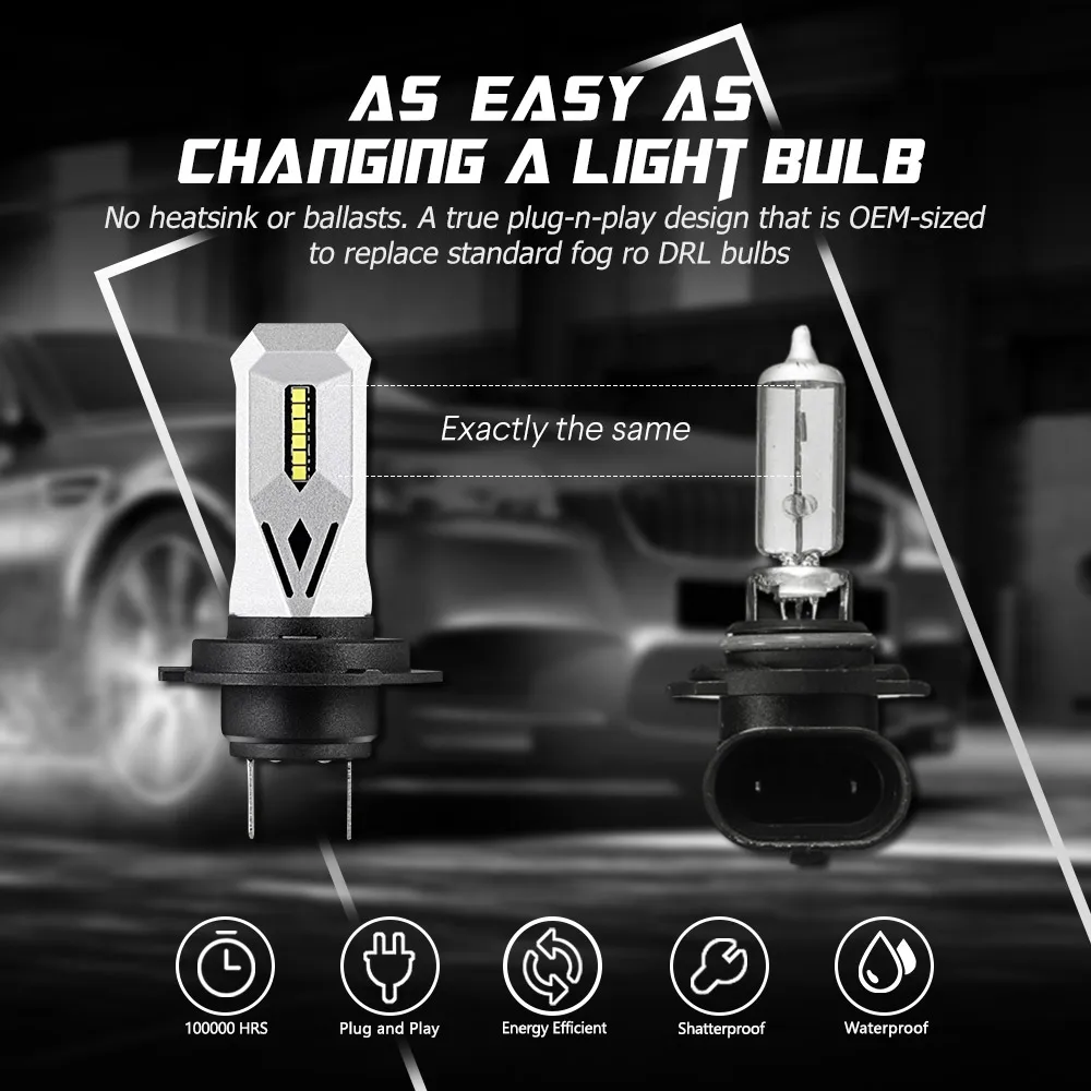 NOVSIGHT 6500K холодный белый Габаритные огни H11 H8 светодиодный автомобильный светильник светодиодный лампы H7 9005 HB3 9006 HB4 туман светильник 12V светодиодные лампы