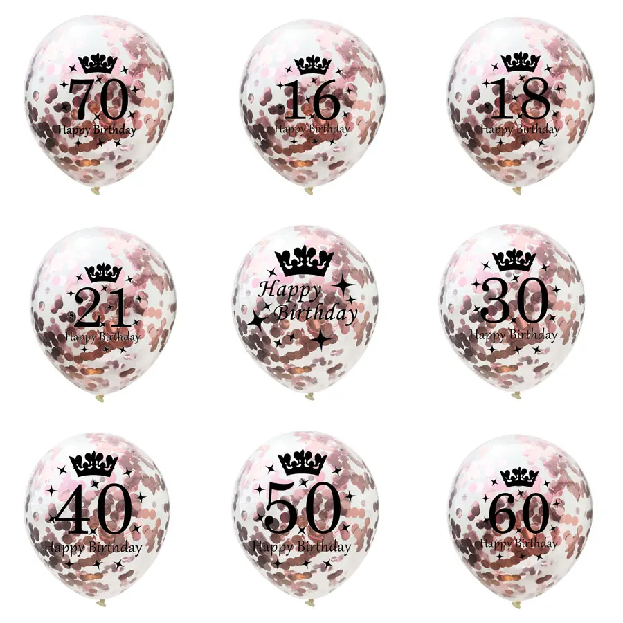 

12inch Happy Birthday Clear Balloons Rose Gold Confetti Balloons Number Latex Balloons For Weddings Birthday Party Decorative