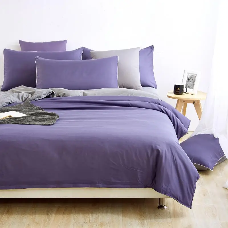 purple gray Летний минималистичный Комплект постельного белья чернильно-синий цвет Duver пододеяльник простыня серая наволочка мягкая удобная King queen Full - Цвет: purple gray