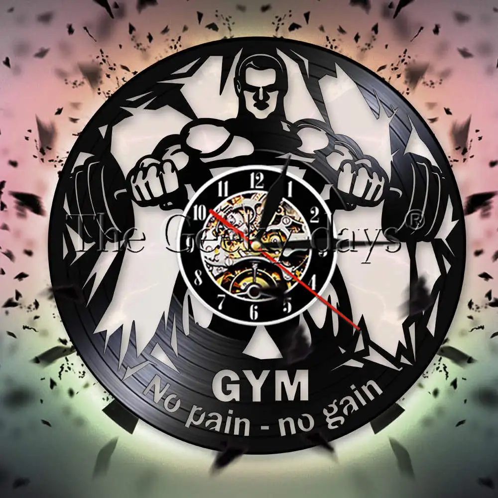 Gym Time Wall Clock No Pain No Gain Gym Vinyl Record Wall Clock