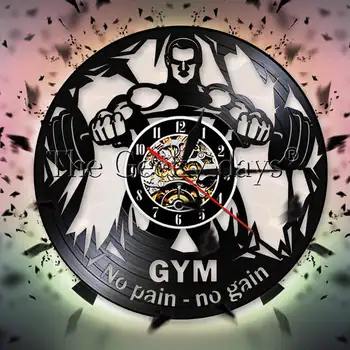 

Gym Time Wall Clock No Pain No Gain Gym Vinyl Record Wall Clock Bodaybuilding Fitness Decor Weightlifting Watch Sport Coach Gift