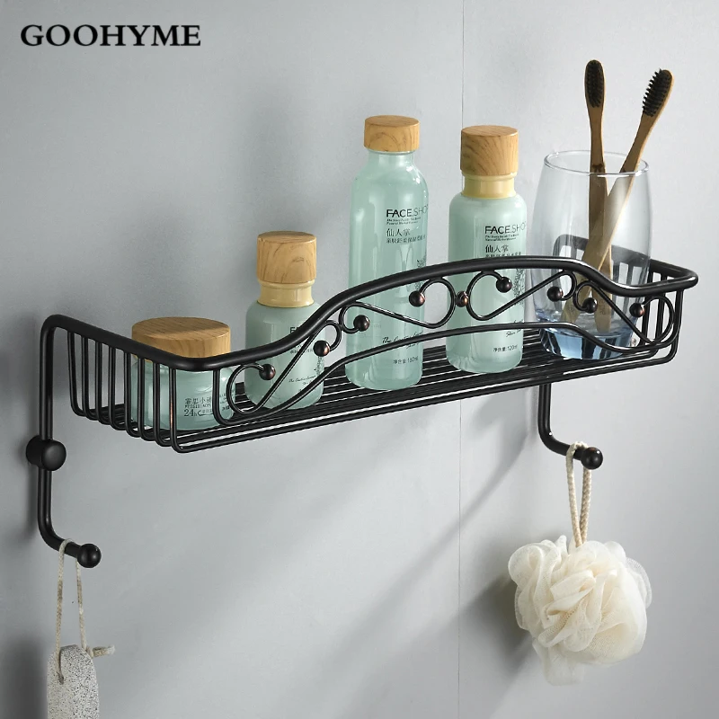 Черные полки для ванной комнаты все медные американские крючки одежды Туалетная