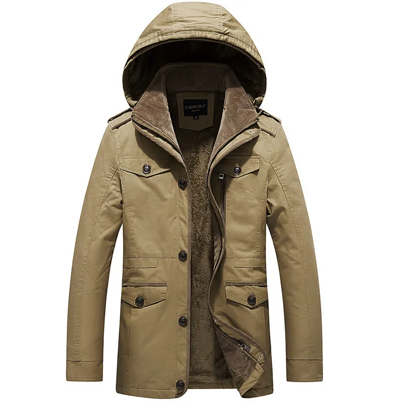Осенне-зимняя куртка для походов, хлопковая куртка для дождливой погоды, кашемировая утолщенная мужская куртка средней длины для альпинизма, пальто для улицы J71 - Цвет: Хаки