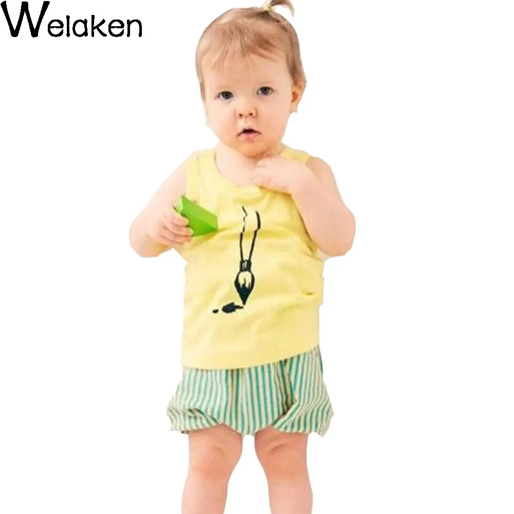 New Fashion 2016 Children T Shirt Baby Boy Girl Clothes Sleeveless Writing Brush Print Infant Vest
