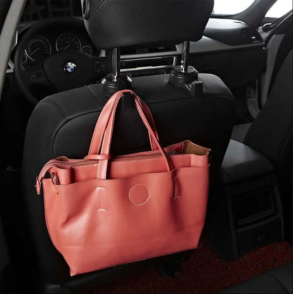 2Pcs Auto SUV Seat Headrest Stand Black Holder Hooks Hanger Organizer Bag Coats