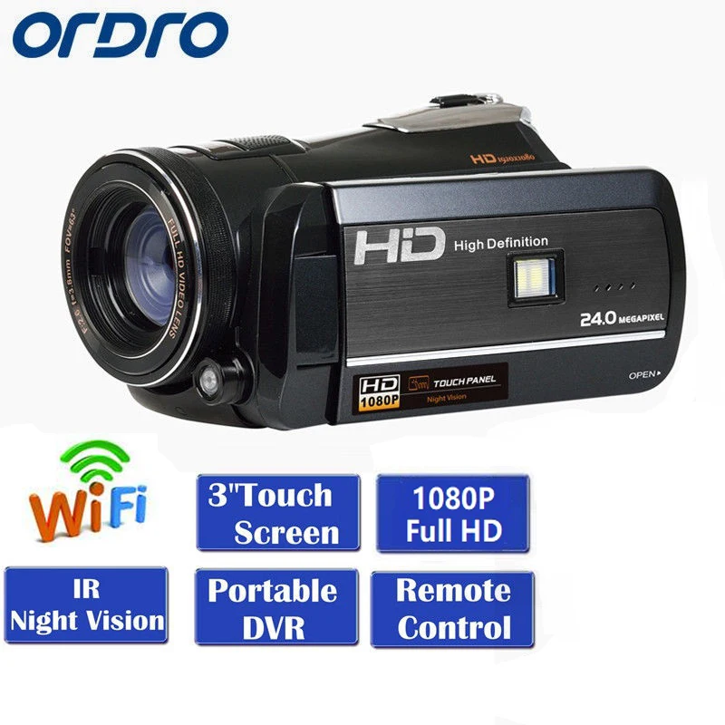 US $115.59 Authorized Distributor Ordro D395 FHD 1080P 3 Inch Touch Sceen 24MP 18X Zoom IR Night Vision DV Digital Camcorder HDV D395