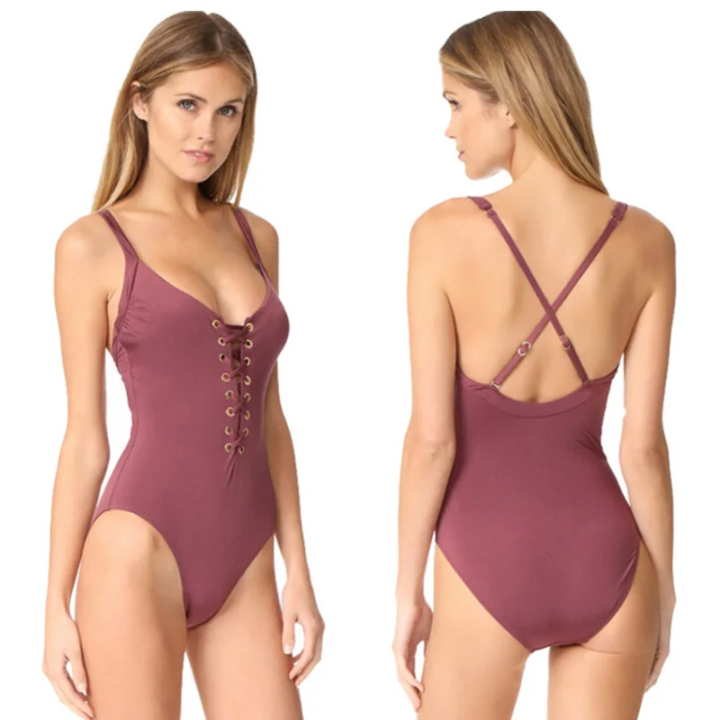 

2018 Summer Sexy One Piece Swimsuit Women Fused Swimwear Female Bather Solid Push Up Bandage Monokini Beach Bathing Suit