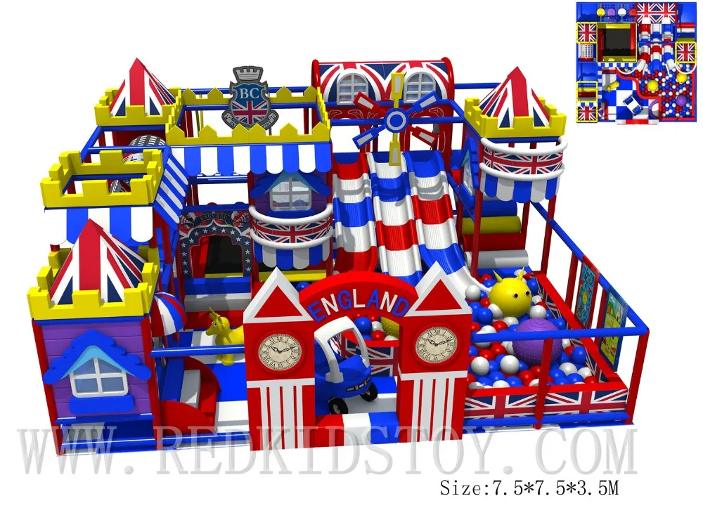 

New Arrival! England Style Commercial Indoor Playground For Children With Colorful Triple Slide HZ-8613C