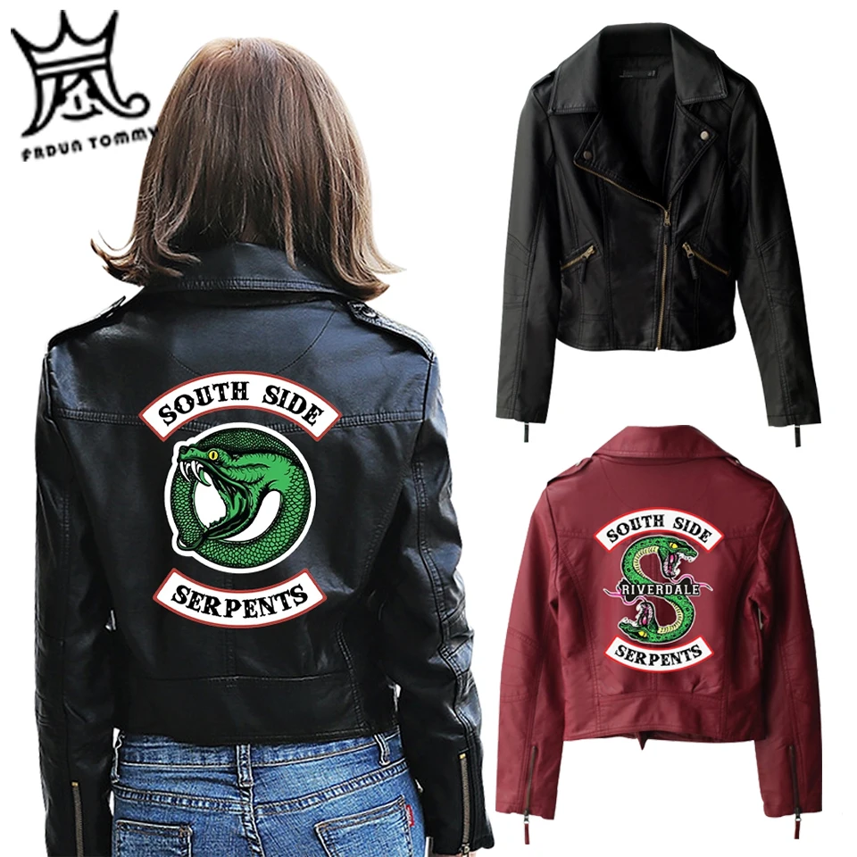 

FRDUN TOMMY New Riverdale PU Printed Logo Southside Riverdale Serpents Jackets Women Riverdale Serpent Streetwear Leather Jacket