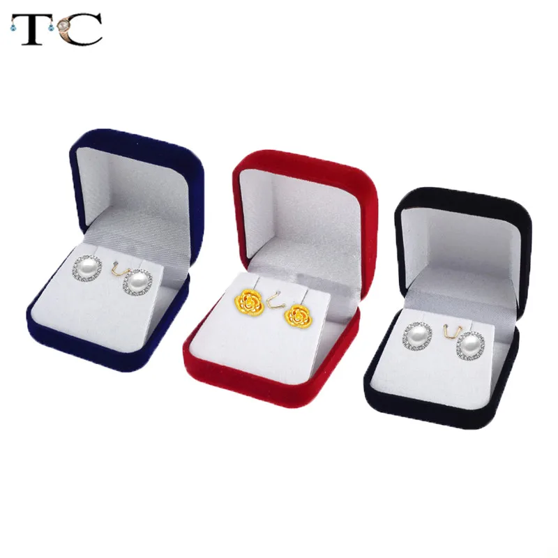 

Factory Outlet Stud Earring Packaging Box Velvet Display Jewelry Small Pendant Necklace Organizer Storage Case Xmas Gift