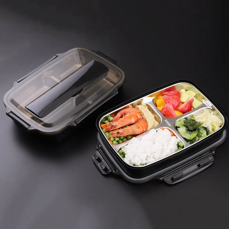 Stainless Steel Black Lunch Box Container With Compartments Bento Box