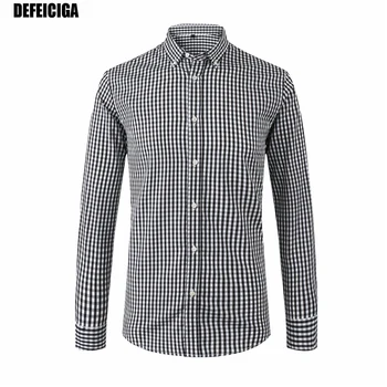 

2019 DEFEICIGA New Arrival Long Sleeved Man Business Casual Shirt Twill White Black Plaid shirt Brand Formal Shirt 007