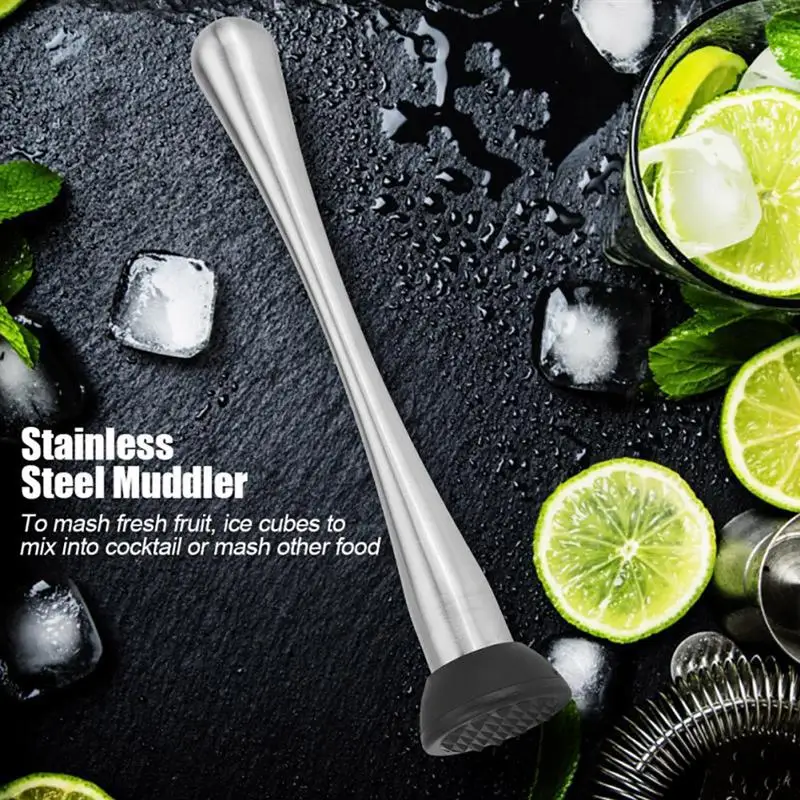 2pcs Portable Crushed Ice Stainless Steel Kitchen Supply Bar Supplies With Grooved Tools Cocktail Muddler Barware Pestle