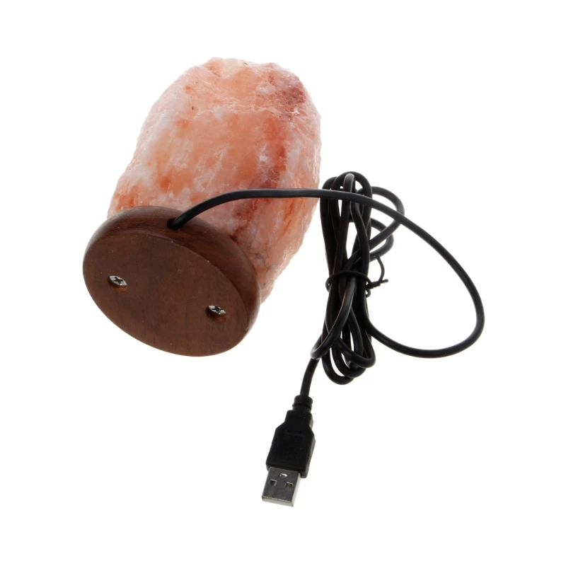  Hand Carved USB Wooden Base Himalayan Rock Salt Lamp Air Purifier Night Light - 33041946077