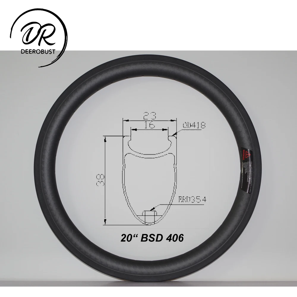 

12K MATTE 265G SUPER LIGHT BMX Rim 20 inch 20" 38mm Carbon Clincher Folding Bike Wheel Recumbent Rims Bicycle Wheels BSD 406mm