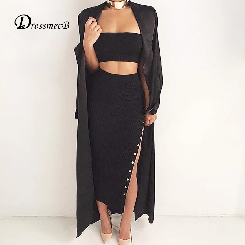 DRESSMECB High Quality Slim Warm Knitted Tight Split Pencil Knit Skirts
