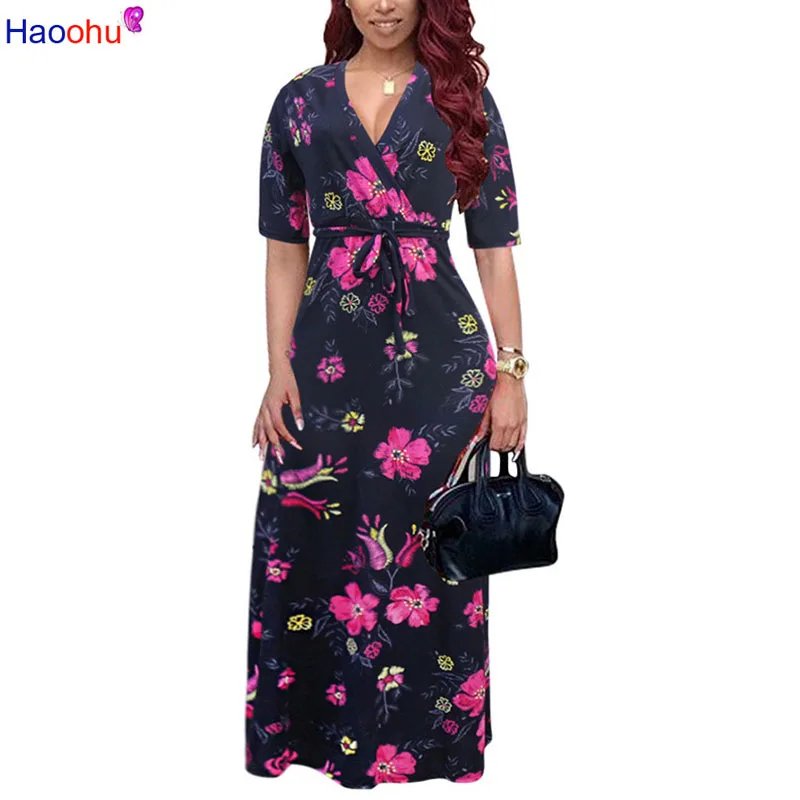 

Flower Print Bohemian Floral Dress 2018 Short Sleeve Women Summer Midi Dresses Loose Casual Party Dress Robe 5XL Plus Size