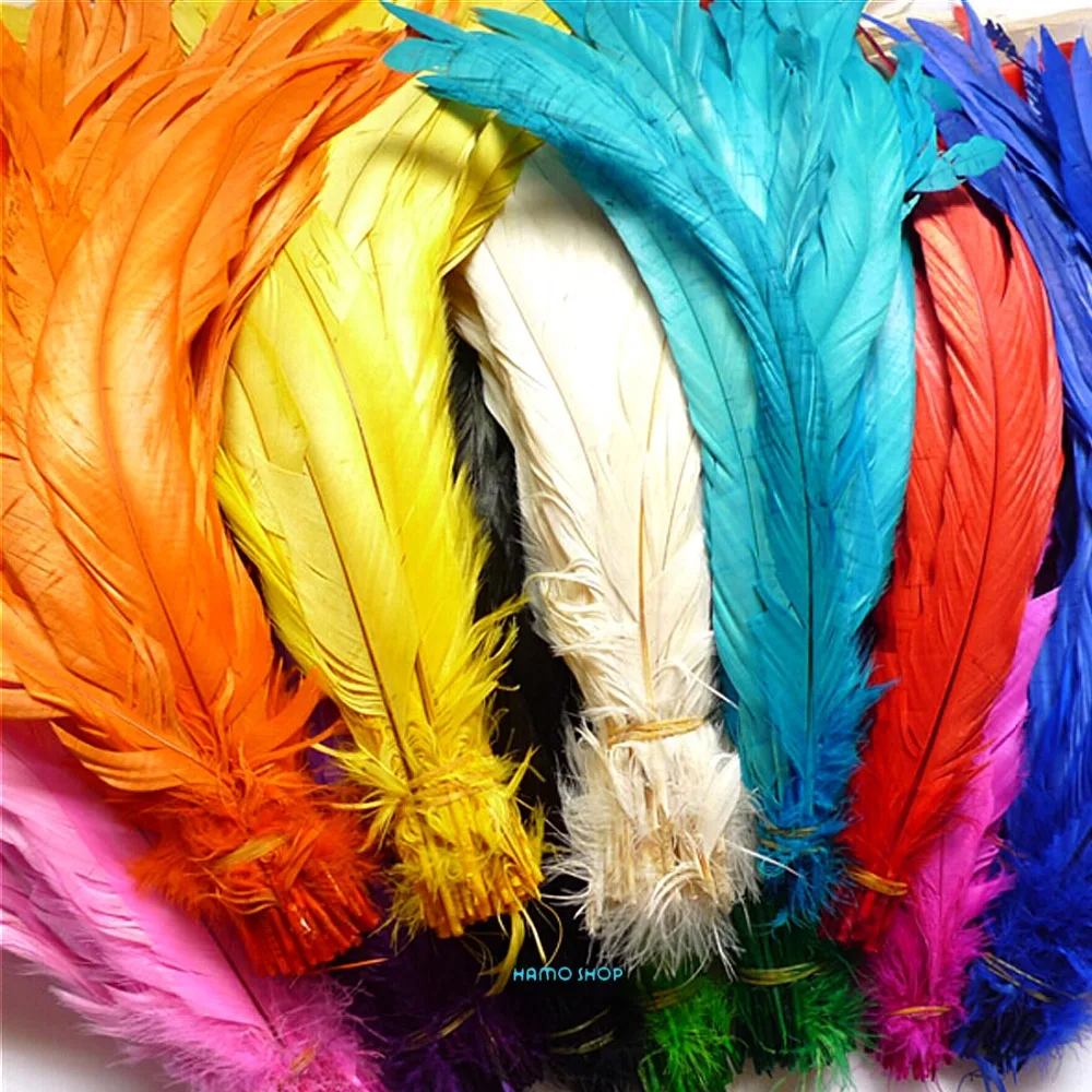 22pcs Mix 11 Colors 35 40cm Rooster Tail Cock Feathers Beautiful Colors