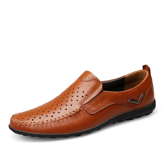 Mens Genuine Leather Loafer Shoes With Breathable Holes Casual Sneakers Mens Genuine Leather Loafer Shoes With Breathable Holes Casual Sneakers