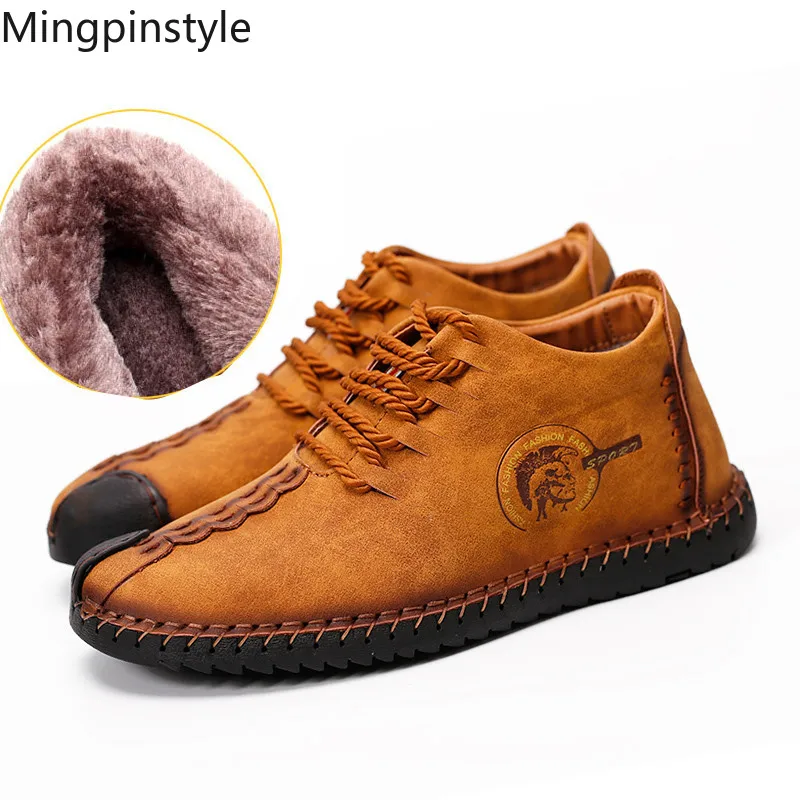 

2018 Winter New Manual Large Size Lace-up Casual Shoes Add Plush Warm Young Men's Shoes Non-slip Antifreeze Waterproof