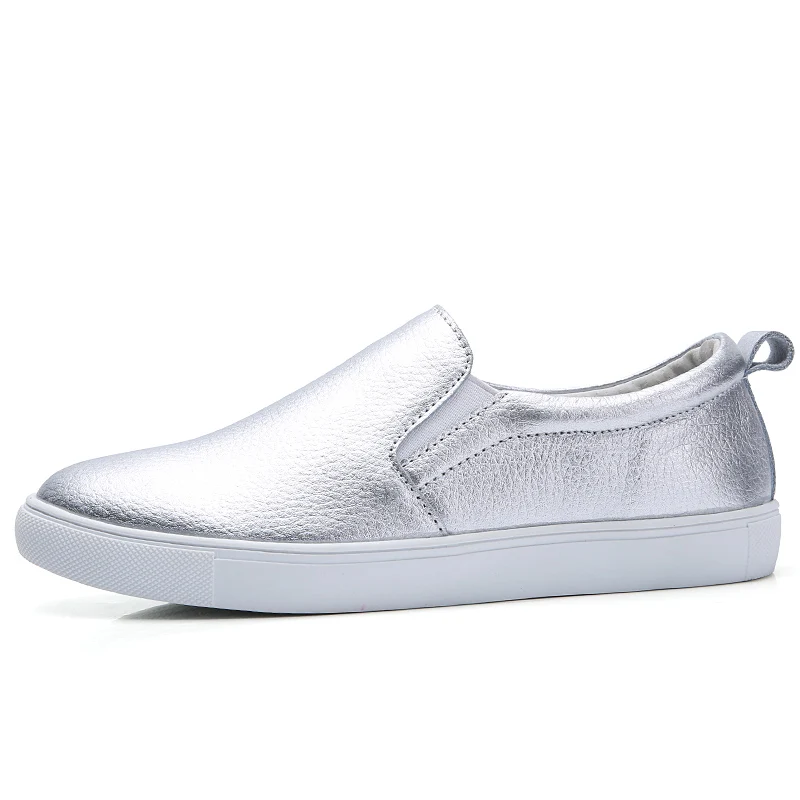 On white Plana 2017 Xc67 Black silvery Cuero Slipony Mujer Primavera Mocasines De Plata Valentine Mujeres Nueva Slip Zapatos Real Femenino qRHq8p7w