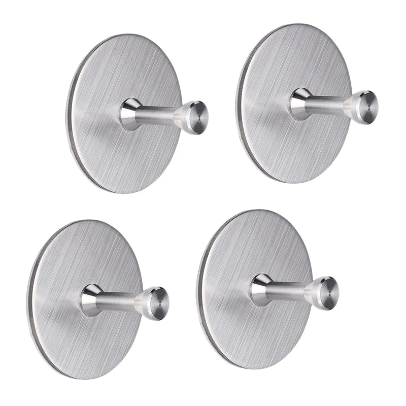 

4 Packs Adhesive Hooks Wall Hooks Hangers Heavy Duty Stainless Steel Waterproof Robe Towel Stick On Hooks