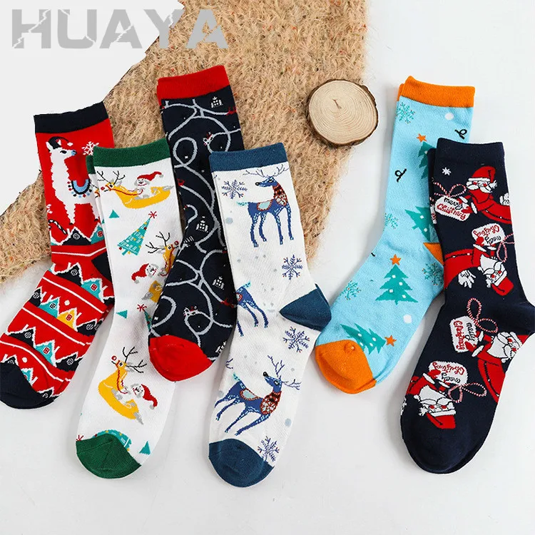 

Women Funny Socks Cartoon Cute Autumn Street Ins Skate Cotton Tube Socks Christmas Alpaca Gifts Santa Claus Tree Wapiti Pattern