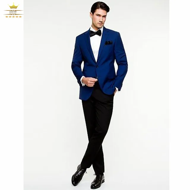 Navy Blue Suits With Black Pants Mens Tuxedos Custom Made Slim Fit