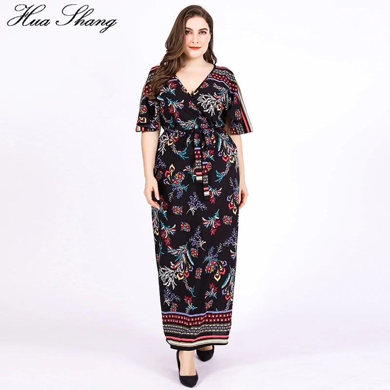 

4xl 5xl 6xl Plus Size Vintage Boho Dresses Women Summer V Neck Short Sleeve Retro Floral Print Long Boho Dress Belted Wrap Dress