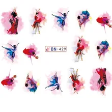 Водные Наклейки для слайдер для украшения ногтей акварельные чернила балетные танцы девушка танцор Дизайн Наклейка лак аксессуары клей 7