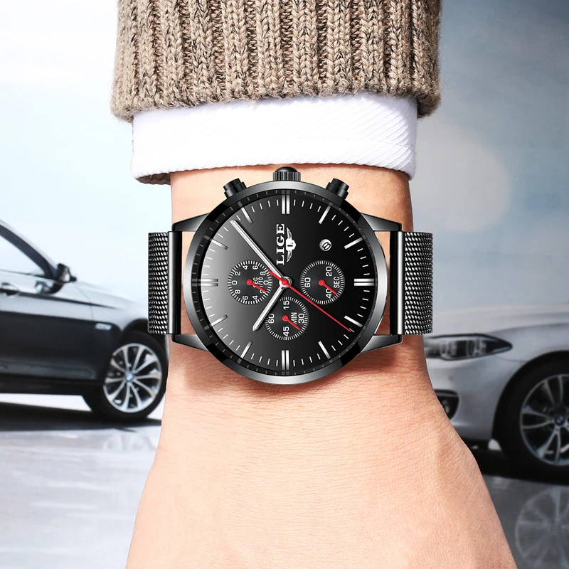 Reloj Hombre LIGE бренд Для мужчин часы платье кварцевые Сталь ремешок мужской ультра