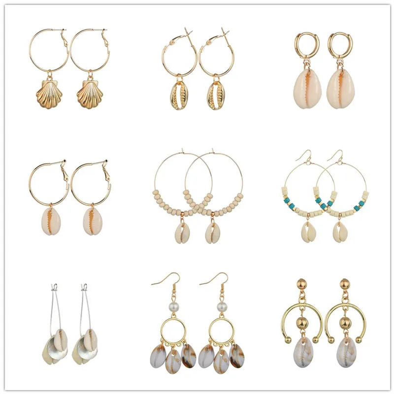 

Terreau Kathy 2019 New Sea Shell Earrings For Women Gold Color Round Geometric Drop Pearl Shell Earrings Summer Beach Earrings