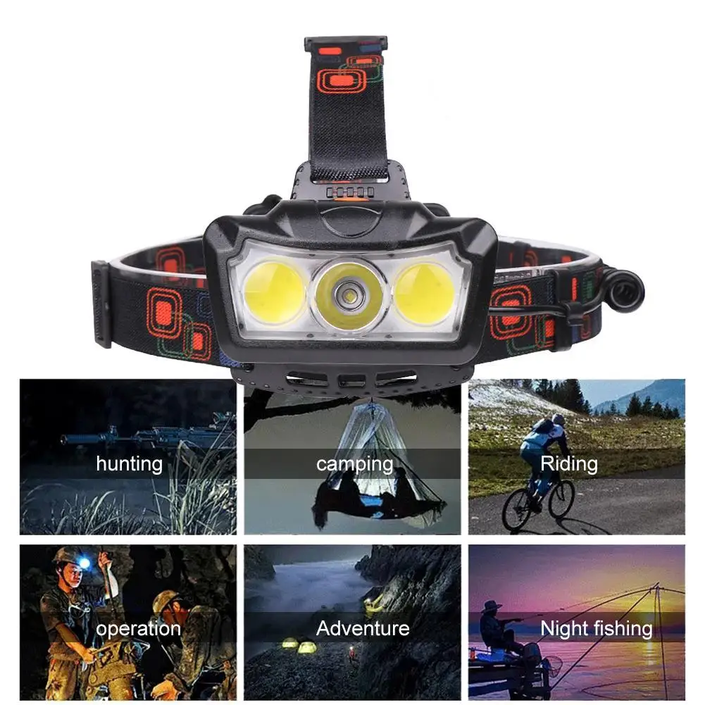COB LED Headtorch Faros s/úper Brillantes con 6 Modos 18650 Linterna de Emergencia con bater/ía para Correr Acampar Sebastianee LED Head Torch Caminar Escalar